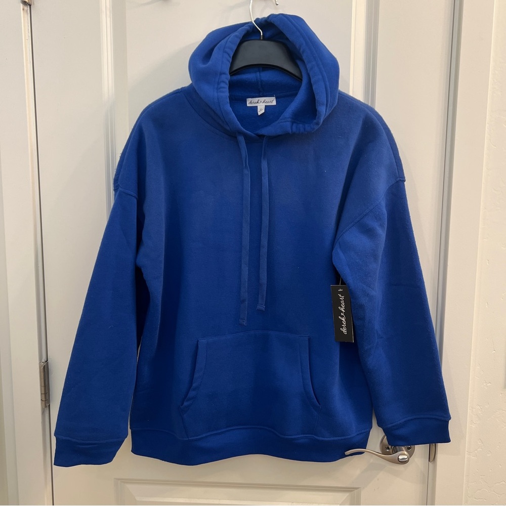 Derek Heart Navy Blue Pullover Hoodie with Pocket | Flawed
